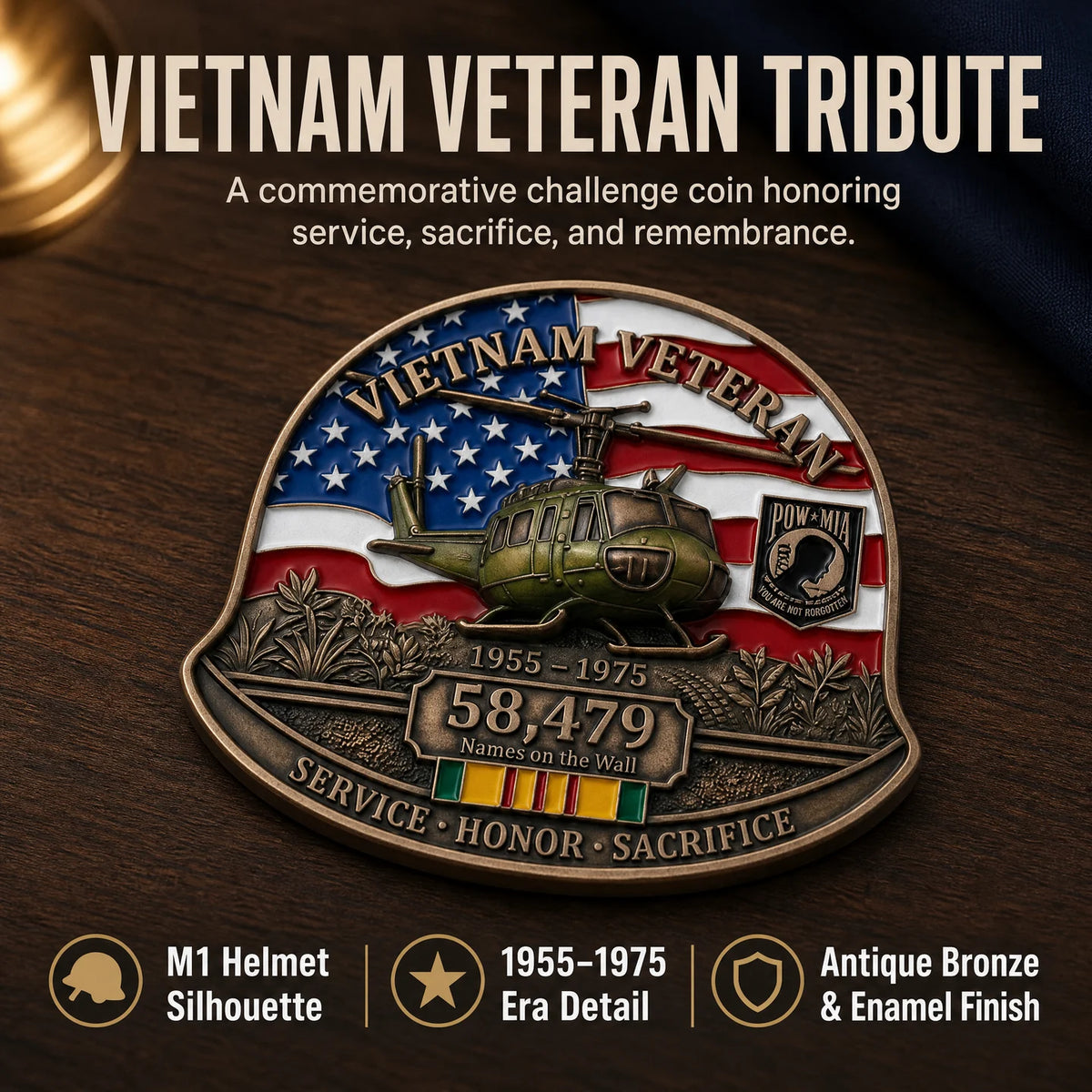 ❤️Last Day 50% OFF - 🎖️Vietnam Veteran M1 Helmet Tribute Challenge Coin