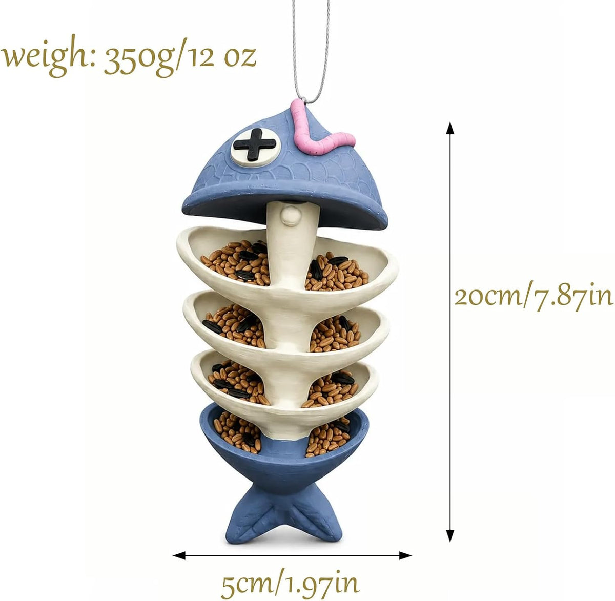 Fishbone Hanging Bird Feeder - Whimsical Outdoor Garden Decor for Bird Lovers