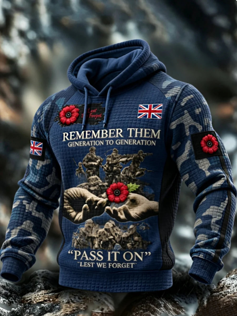 Men's Remembrance Day Lest We Forget Checkered Cotton Hoodie