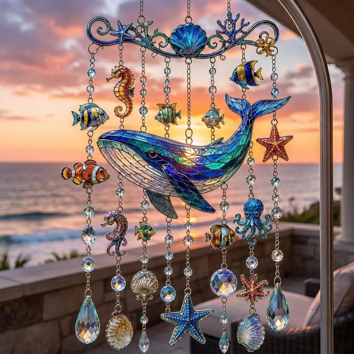 Ocean Sun Catcher Wind Chime - Coastal Style Windows and Porch Crystal Decorations