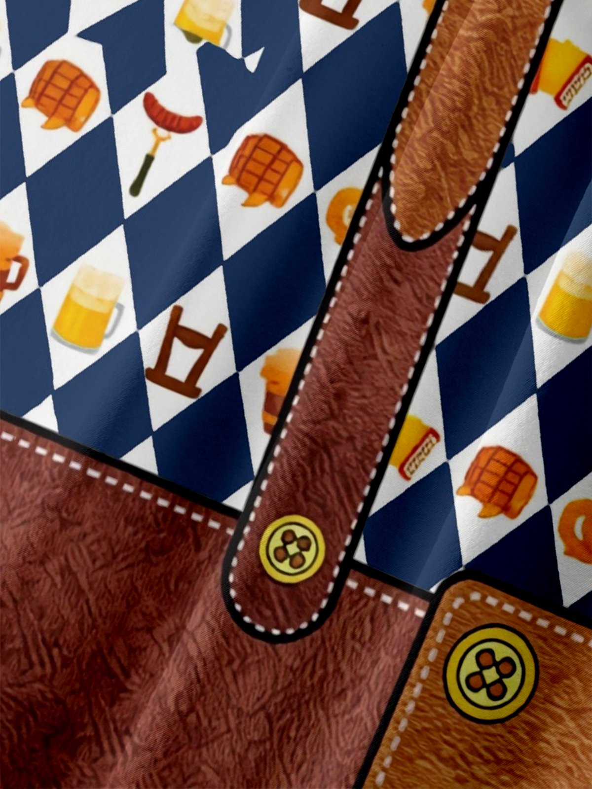 Moisture-Wicking Gradient Oktoberfest Bartender Beer & Pretzel Print Chest Pocket Hawaiian Shirt