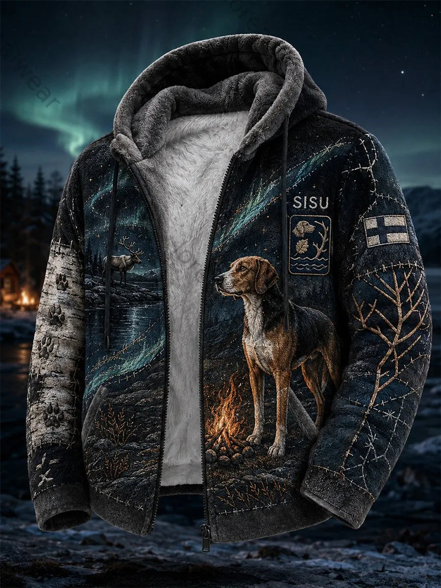 Retro NordicStyle Hunting Dog Graphic Hoodie CasualComfortable