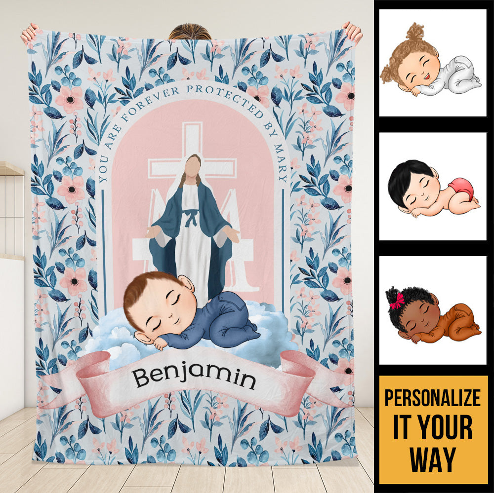 Protected By Mary Baby Blanket - Personalized Blanket