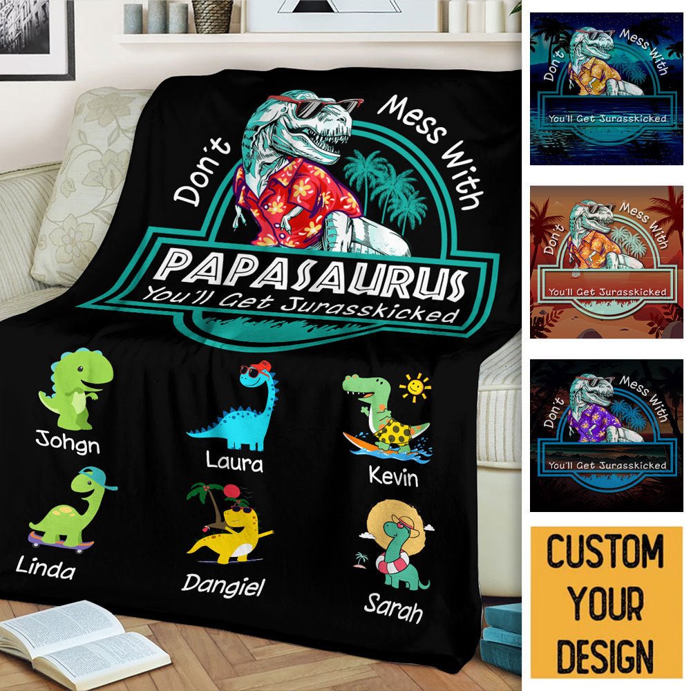 Personalized Blanket With Names - Papasaurus Hawaii Version