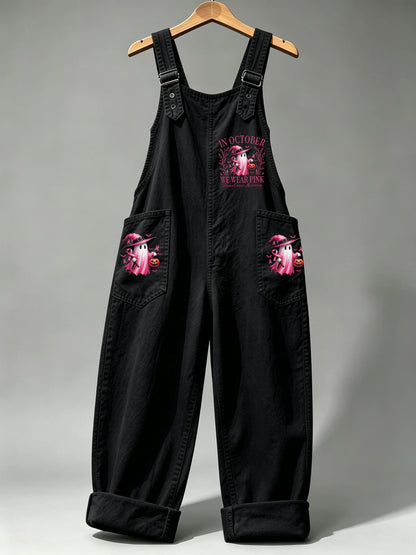 Women's Retro Breast Cancer Awareness Print Overalls