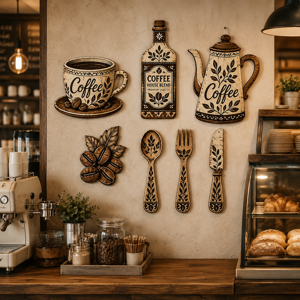 7-Piece Rustic Coffee Wall Art Set – Farmhouse Kitchen and Café Decoration