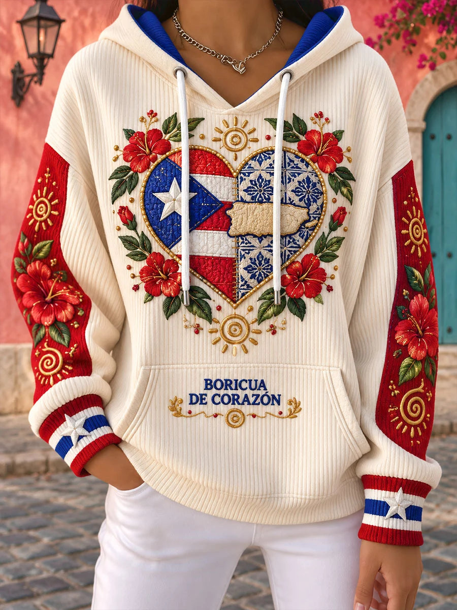 Women's Puerto Rico Boricua Art Printed Hoodie