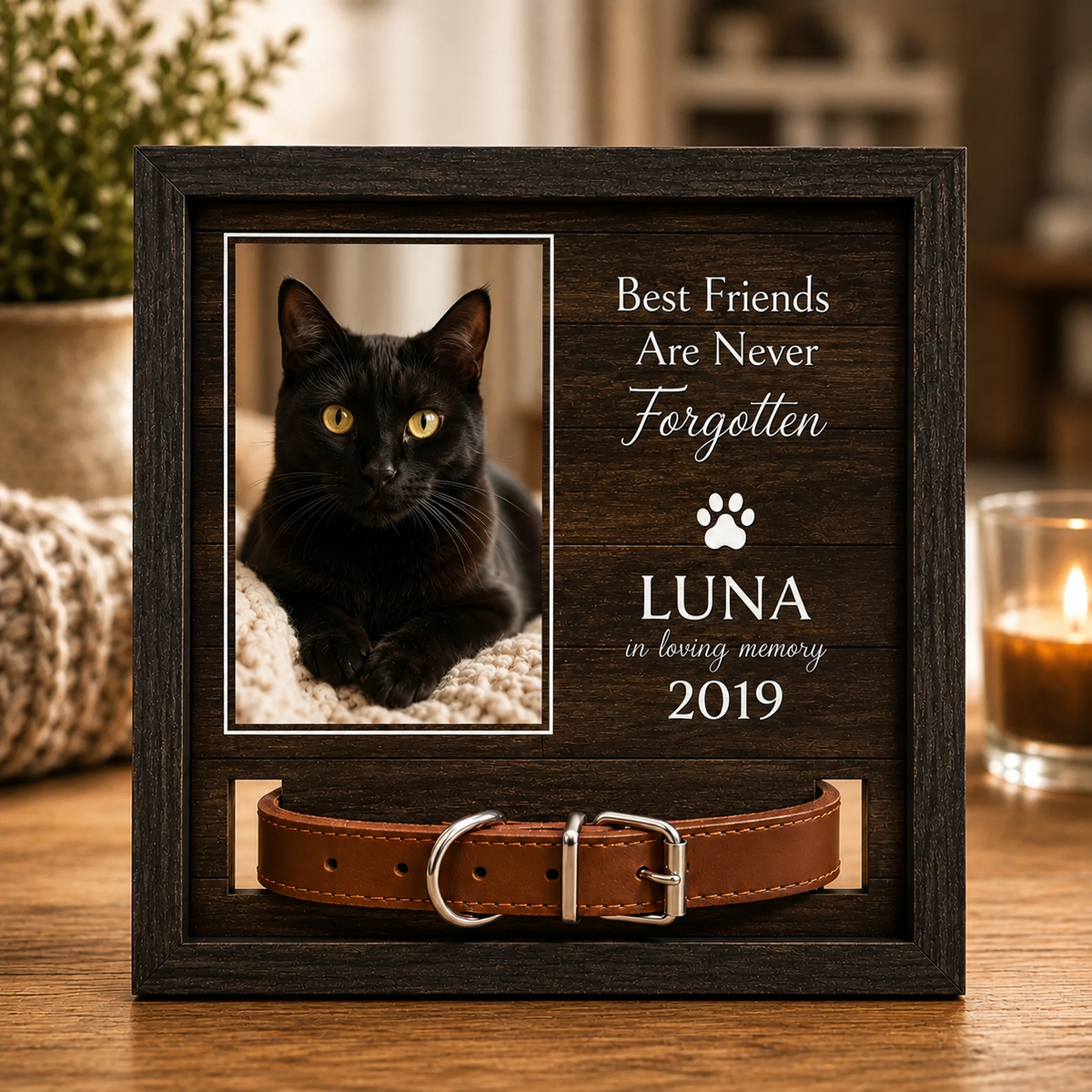 Custom Pet Memorial Collar Photo Frame – A personalized photo keepsake designed for dog and cat lovers
