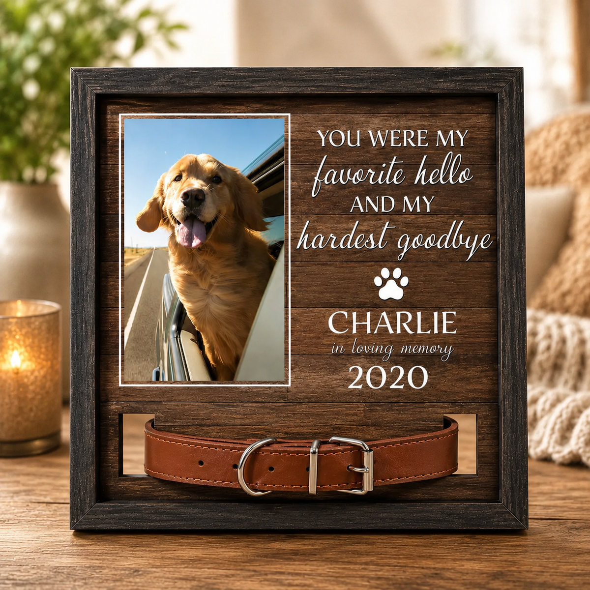 Custom Pet Memorial Collar Photo Frame – A personalized photo keepsake designed for dog and cat lovers