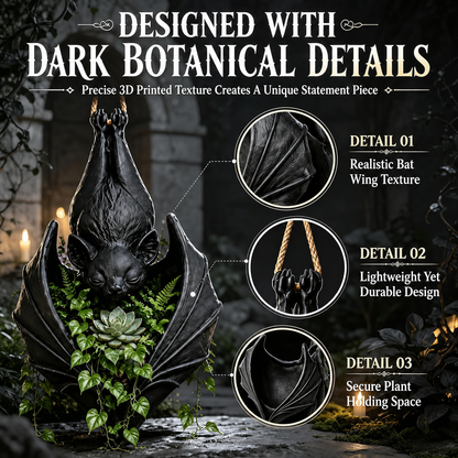 Gothic Bat Hanging Planter - Spooky Wall Decor for Succulents & Air Plants