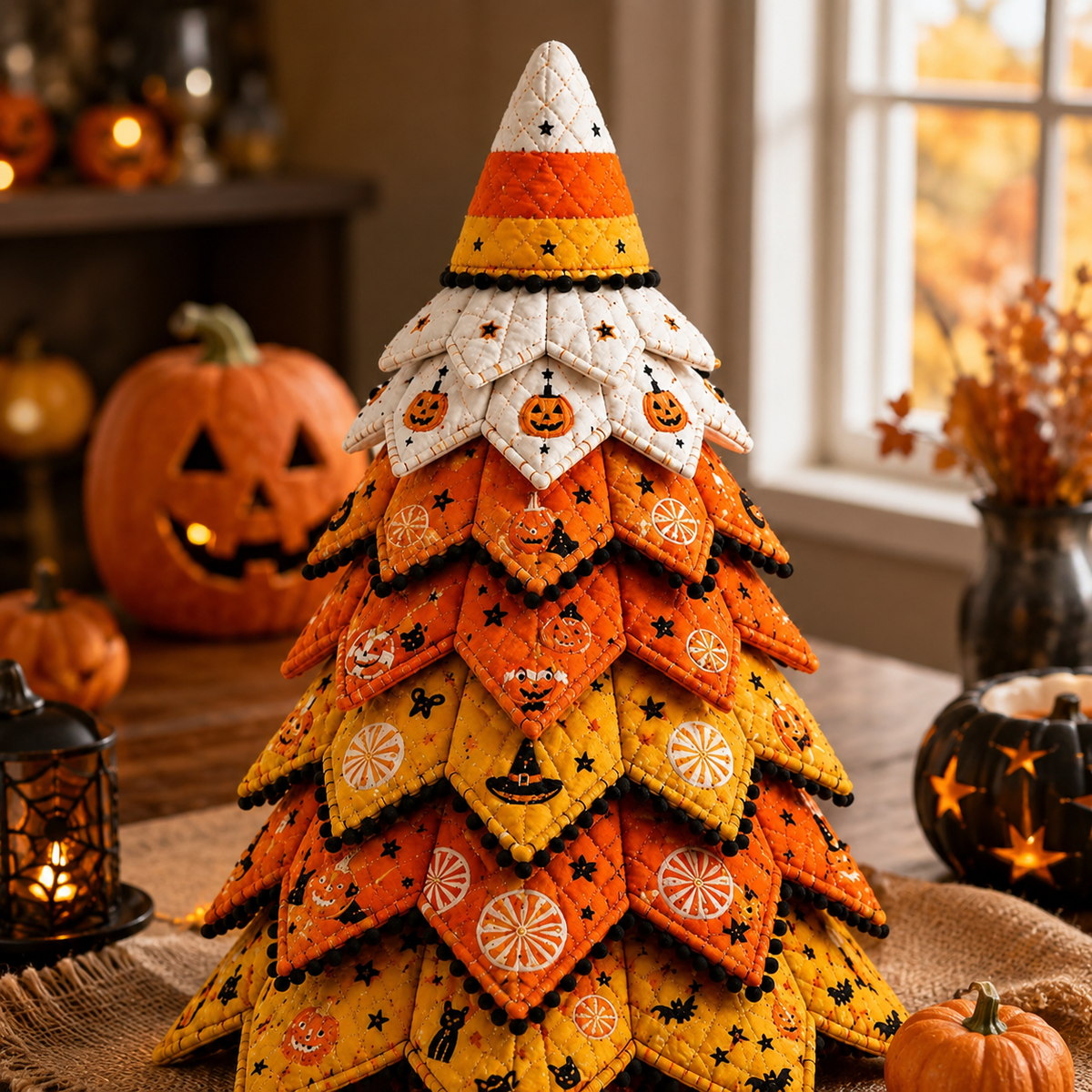 DIY Gothic Halloween Quilted Fabric Tree Kit – Layered Rose & Skull Tabletop Decoration