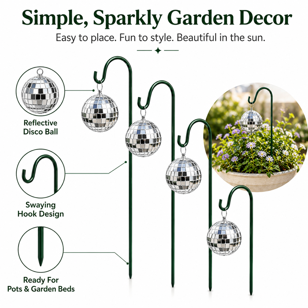 45% OFF🔥🪩Sparkling Disco Garden Stakes – Reflective Dancing Light Decor For Plants, Patio & Yard🏡