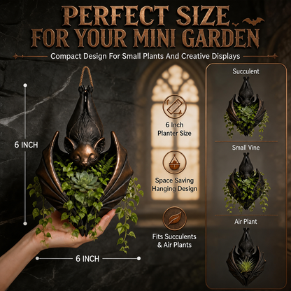 Gothic Bat Hanging Planter - Spooky Wall Decor for Succulents & Air Plants