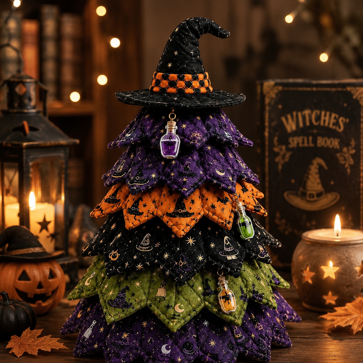 DIY Gothic Halloween Quilted Fabric Tree Kit – Layered Rose & Skull Tabletop Decoration