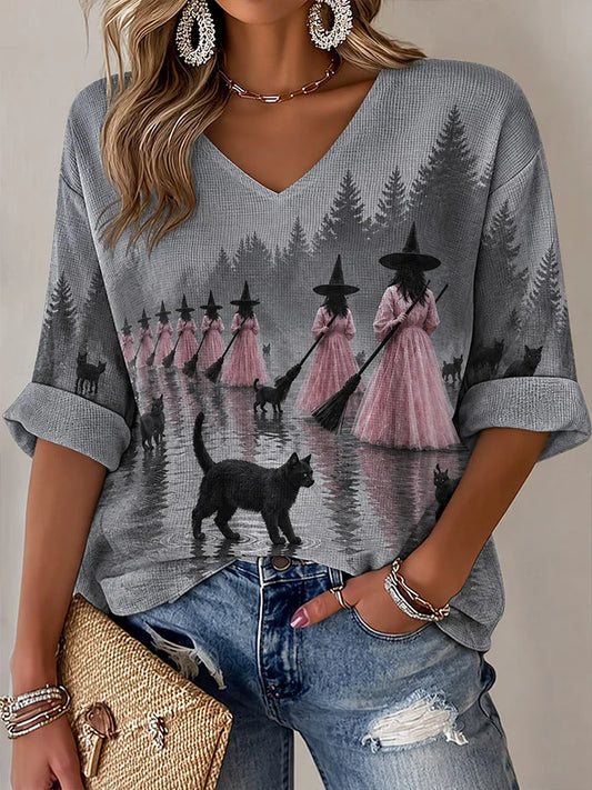 Women's Casual Printed Waffle Top