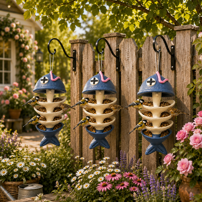 Fishbone Hanging Bird Feeder - Whimsical Outdoor Garden Decor for Bird Lovers