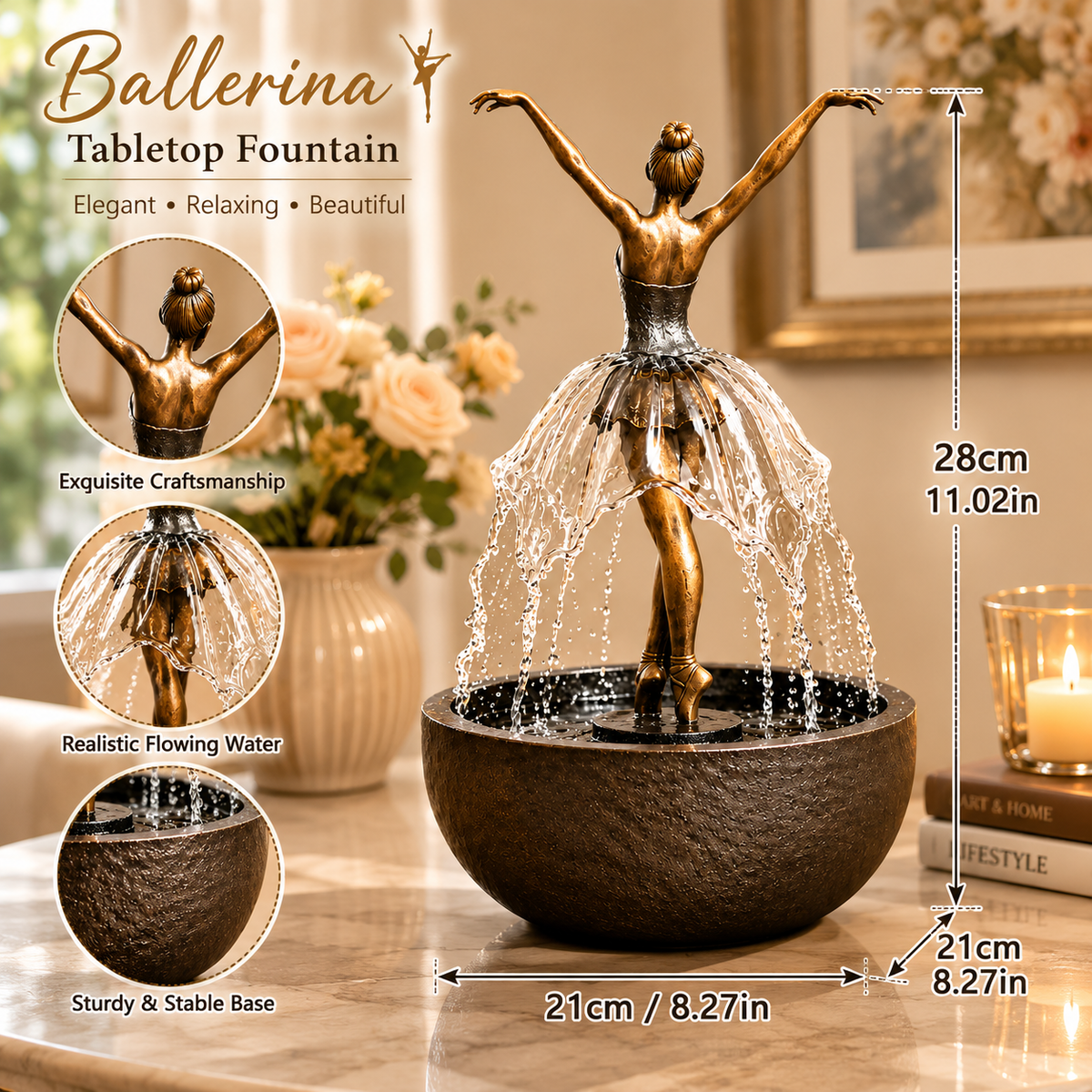 Ballerina Tabletop Water Fountain – Elegant Indoor Relaxation Decor