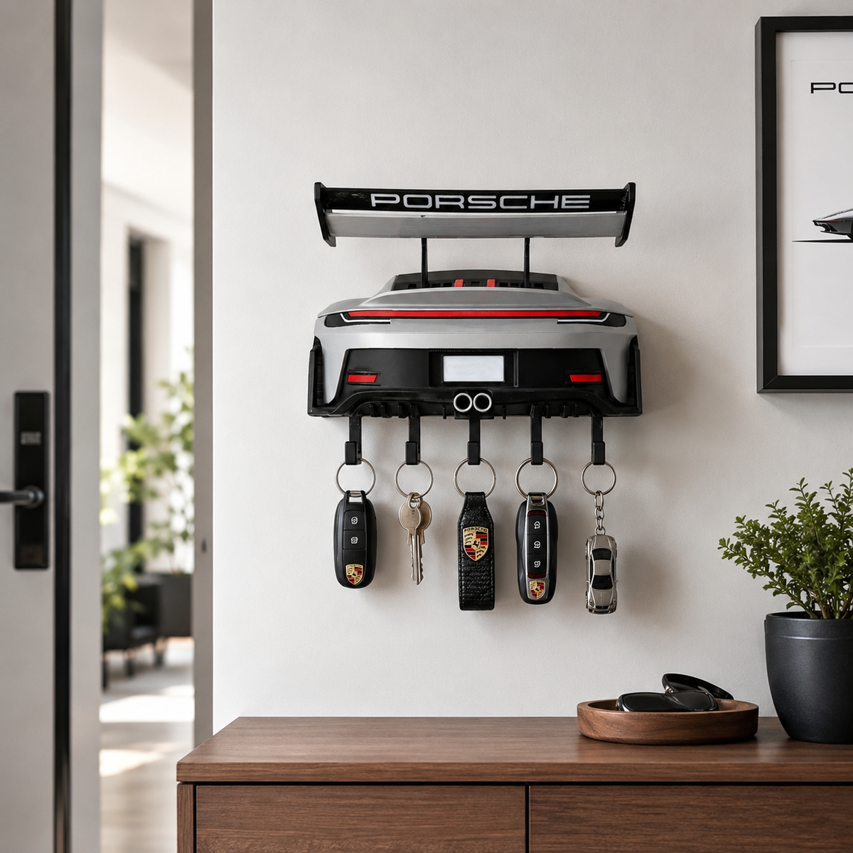 Sports Car Rear Wall Key Holder - Modern Garage Decor & Entryway Organizer For Car Lovers