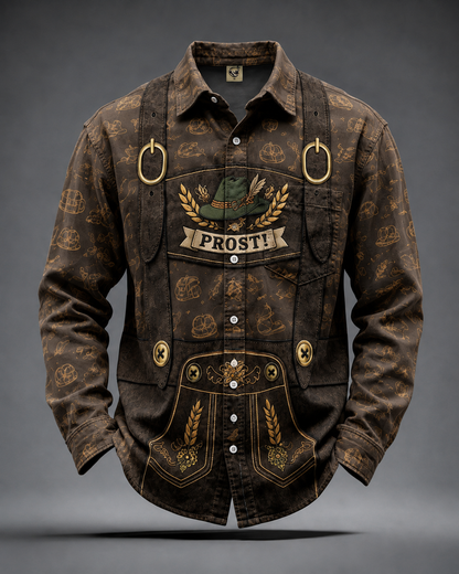 Moisture-Wicking Oktoberfest Style Chest Pocket Long-Sleeve Casual Shirt