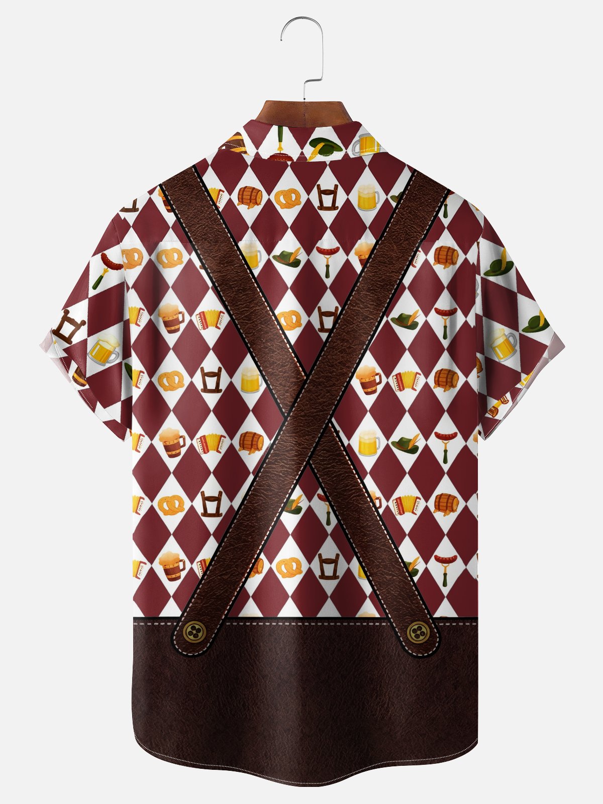 Moisture-Wicking Gradient Oktoberfest Bartender Beer & Pretzel Print  Chest Pocket Hawaiian Shirt