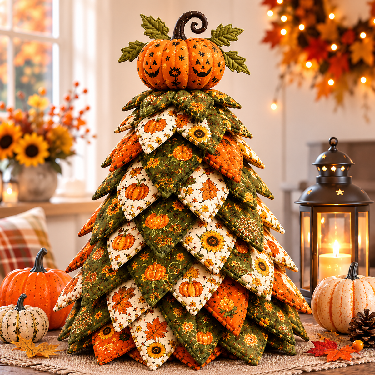 DIY Gothic Halloween Quilted Fabric Tree Kit – Layered Rose & Skull Tabletop Decoration