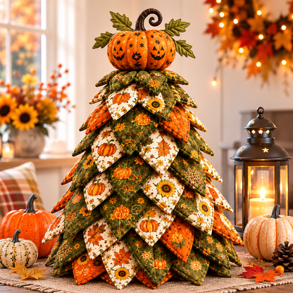DIY Gothic Halloween Quilted Fabric Tree Kit – Layered Rose & Skull Tabletop Decoration