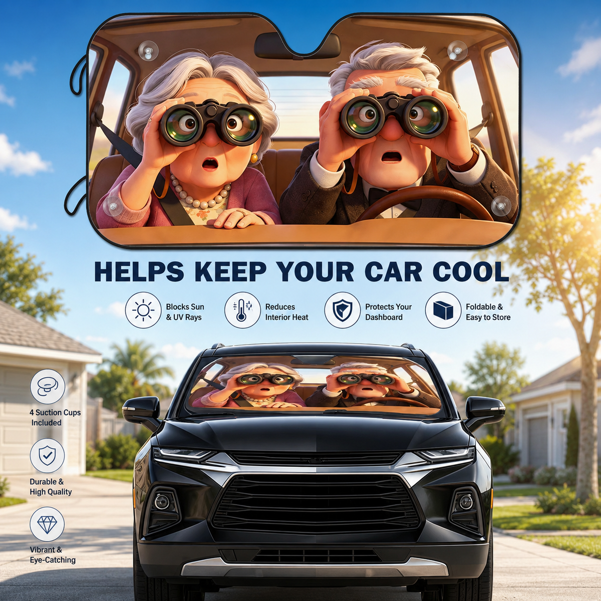 Universal Car Windshield Sun Shade – Foldable UV & Heat Protection Auto Sunshade for Cars, SUVs and Trucks