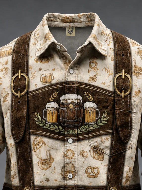 Moisture-Wicking Oktoberfest Style Chest Pocket Long-Sleeve Casual Shirt