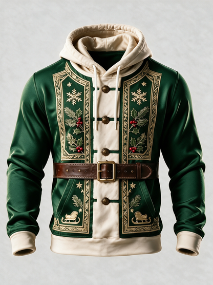 Christmas Vintage Santa Claus Suit Look Kangaroo-Pocket Hoodie Sweatshirt