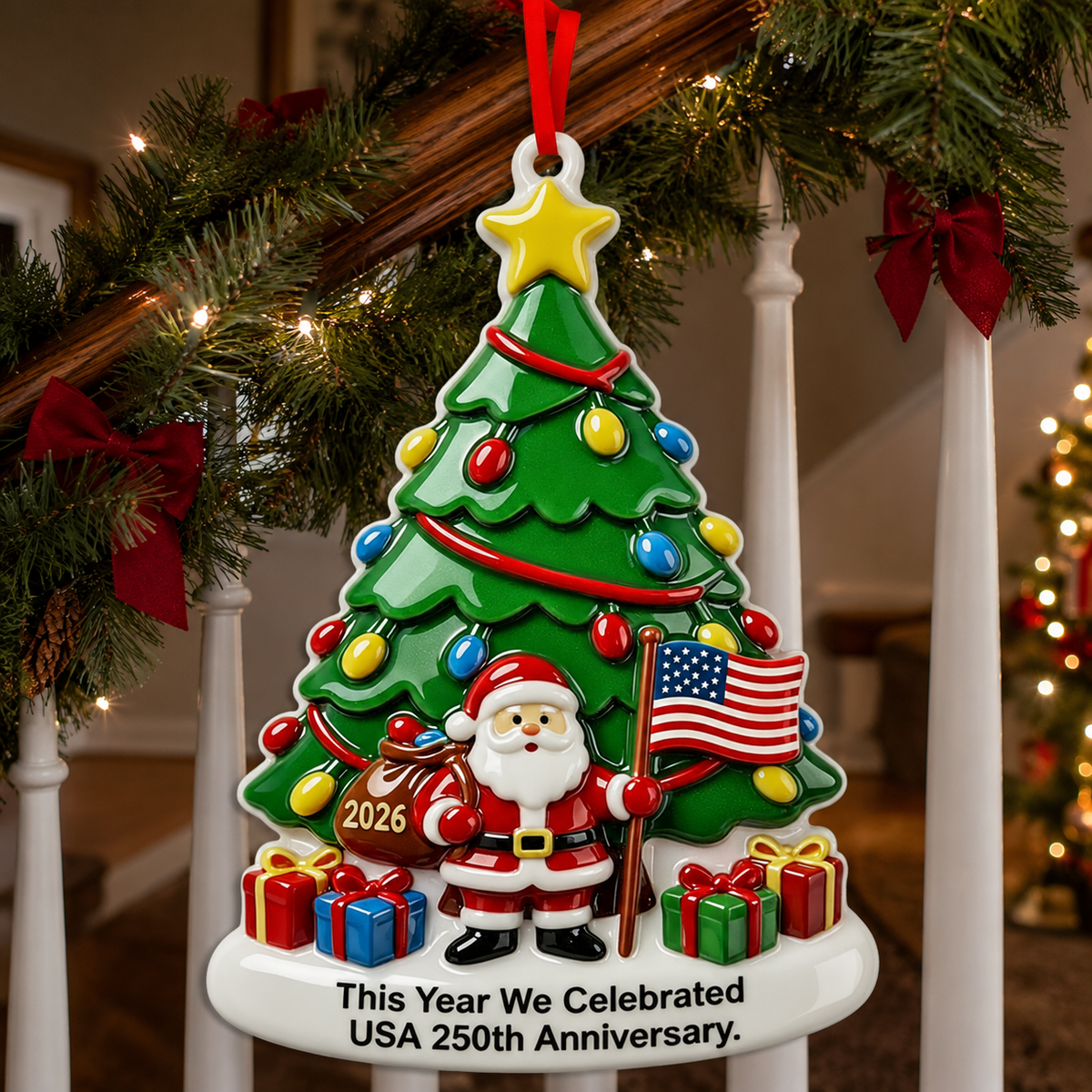 USA 250th Anniversary Christmas Ornament – Patriotic 1776–2026 Holiday Decoration