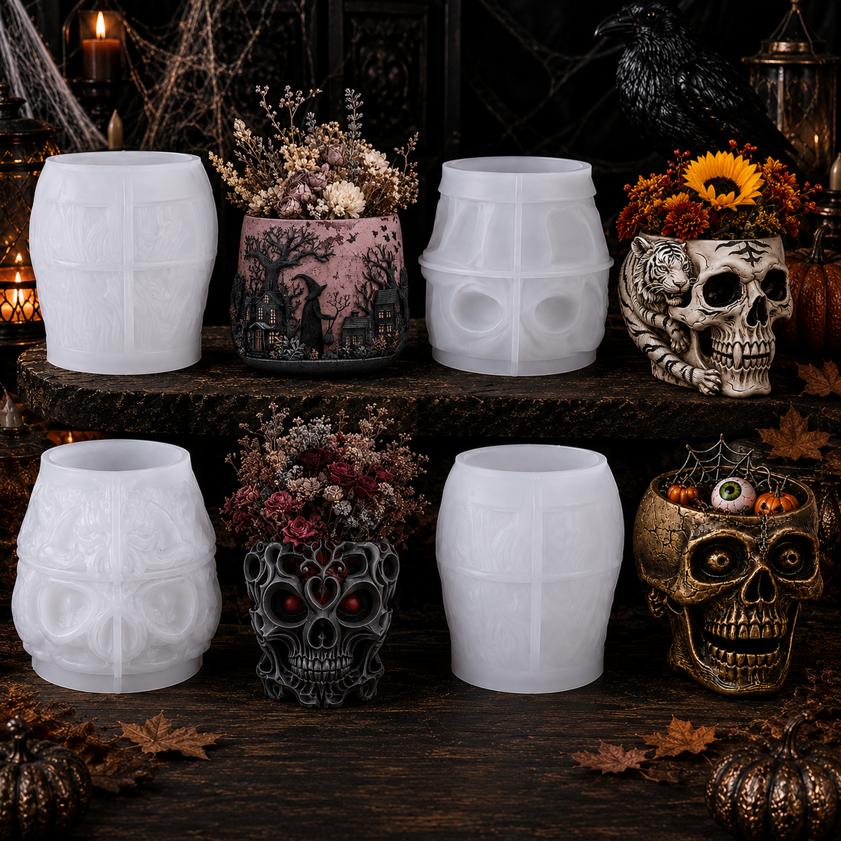 Gothic Skull Flower Pot Silicone Mold – DIY Resin, Plaster, Candle & Soap Casting Mold