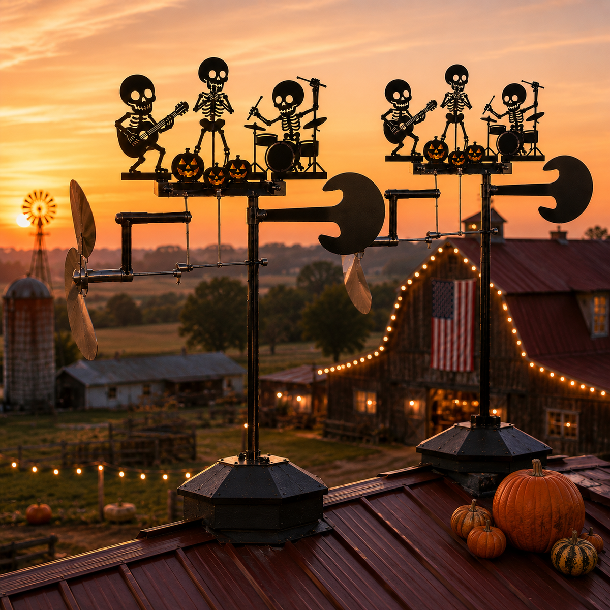 Halloween Skeleton Band Kinetic Wind Spinner - Metal Outdoor Garden Stake Decoration