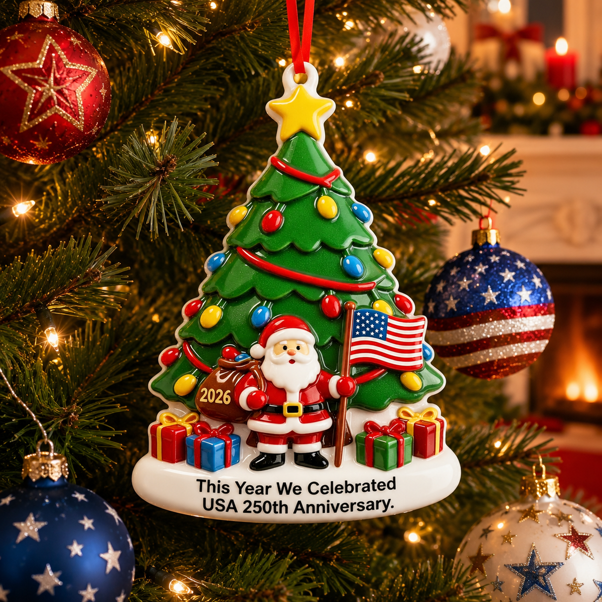 USA 250th Anniversary Christmas Ornament – Patriotic 1776–2026 Holiday Decoration