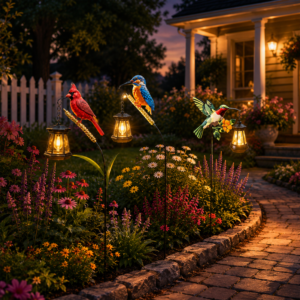 Solar Bird Garden Stake Light - Cardinal, Hummingbird & Kingfisher Outdoor Yard Decor