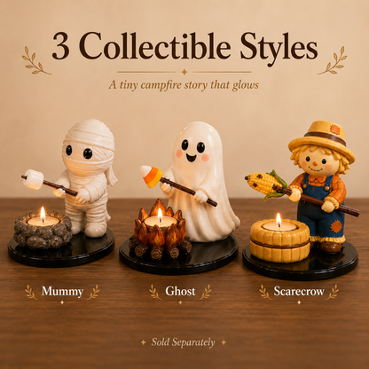 Halloween Campfire Tealight Holder Collection - Cute Ghost, Mummy & Scarecrow Tabletop Decor