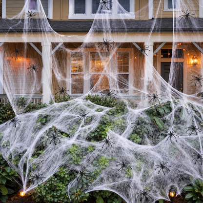 Stretchable Halloween Spider Web Set—Indoor and Outdoor Spider Web Decorations