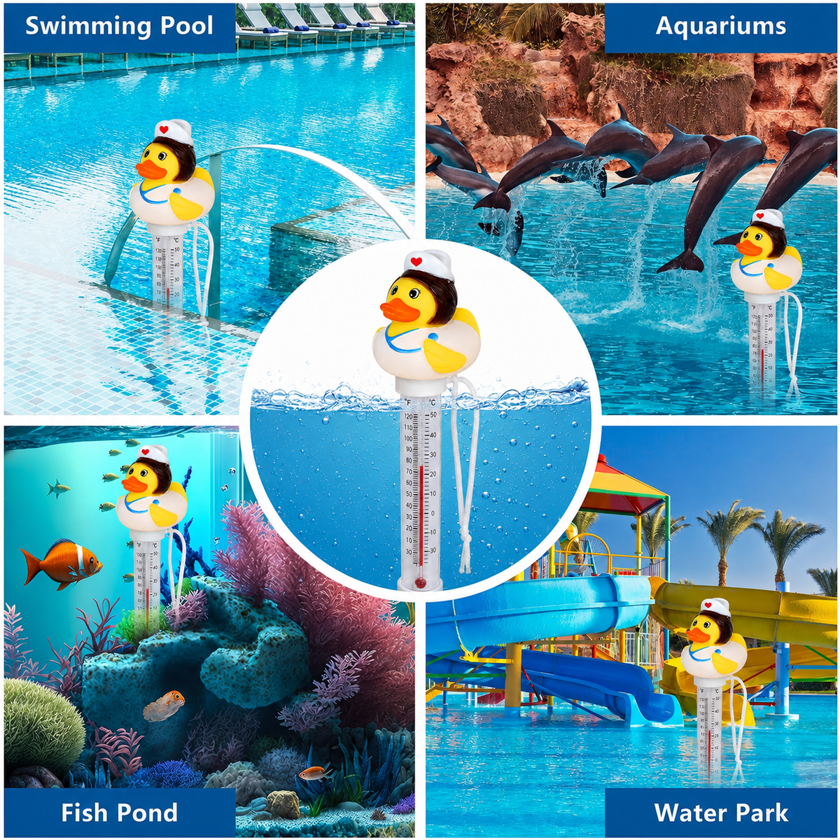 Fun Floating Duck-Shaped Pool Thermometer—Suitable for Pools, Spas, and Hot Tubs; Easy-to-Read Display; Halloween Gift