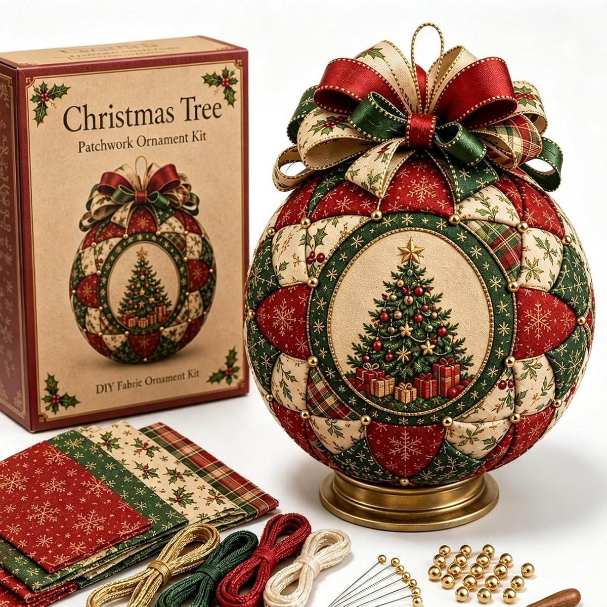 Christmas Classics Patchwork Ornament DIY Kit - Handmade Fabric Holiday Decor - Snowman, Santa & More
