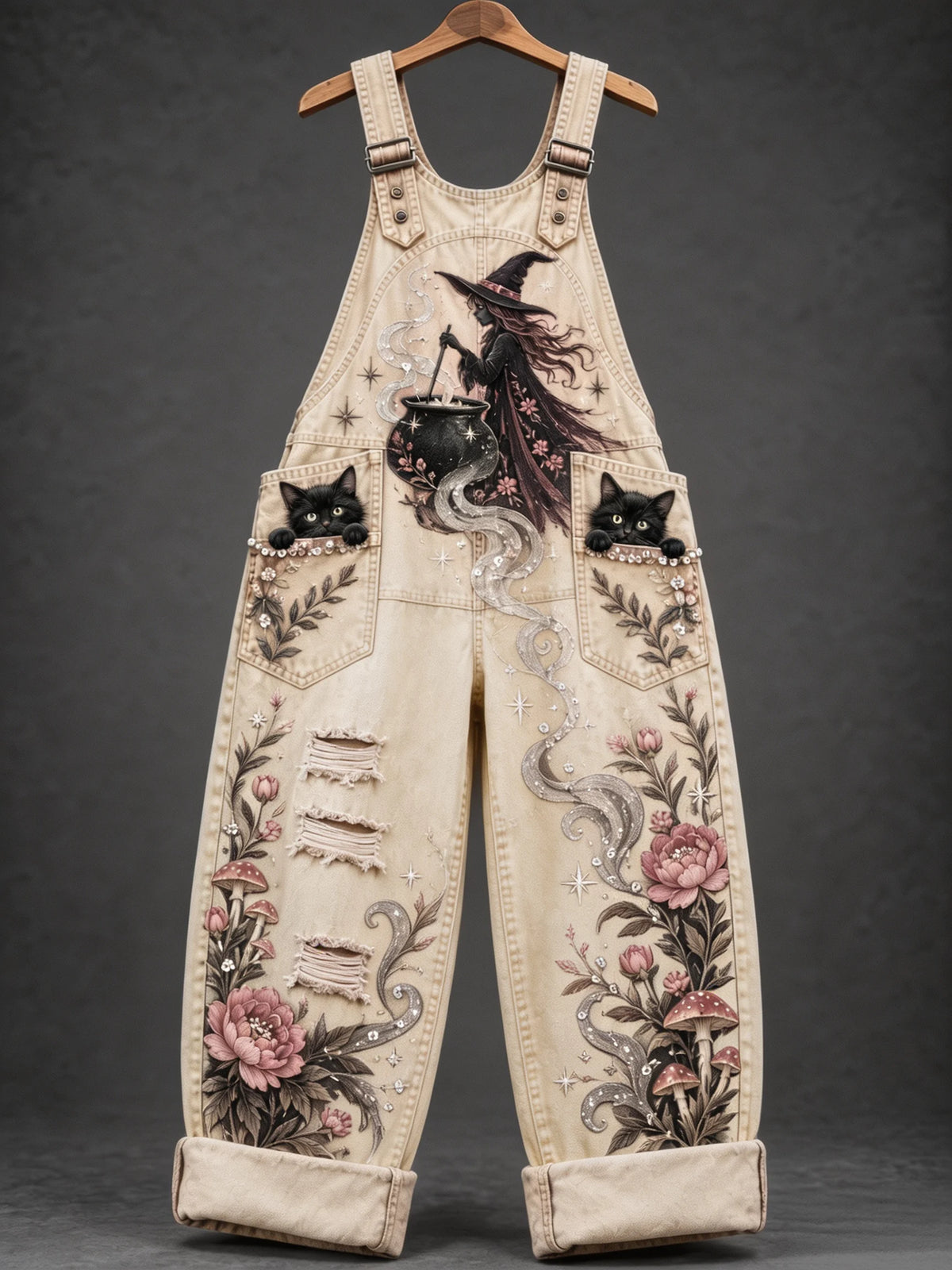 Women's Pink Witch‑Print Overalls