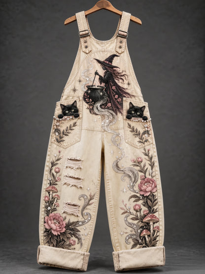 Women's Pink Witch‑Print Overalls