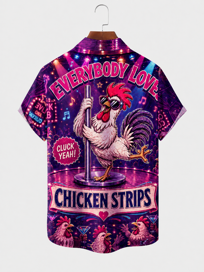 Moisture-Wicking "Beer Can Chicken" Chest-Pocket Hawaiian Shirt