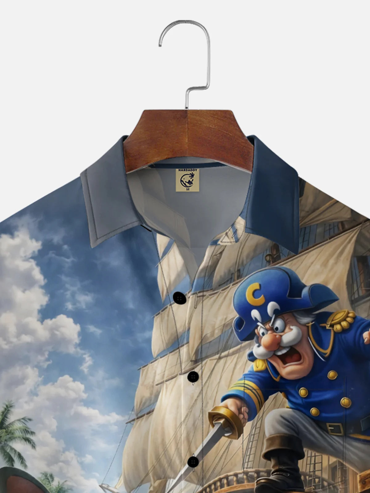 Moisture-Wicking Gradient-Color Dueling Pirates & Sailboats Design  Chest Pocket Hawaiian Shirt