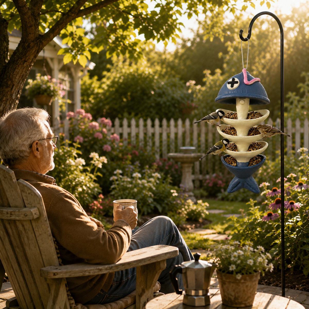 Fishbone Hanging Bird Feeder - Whimsical Outdoor Garden Decor for Bird Lovers