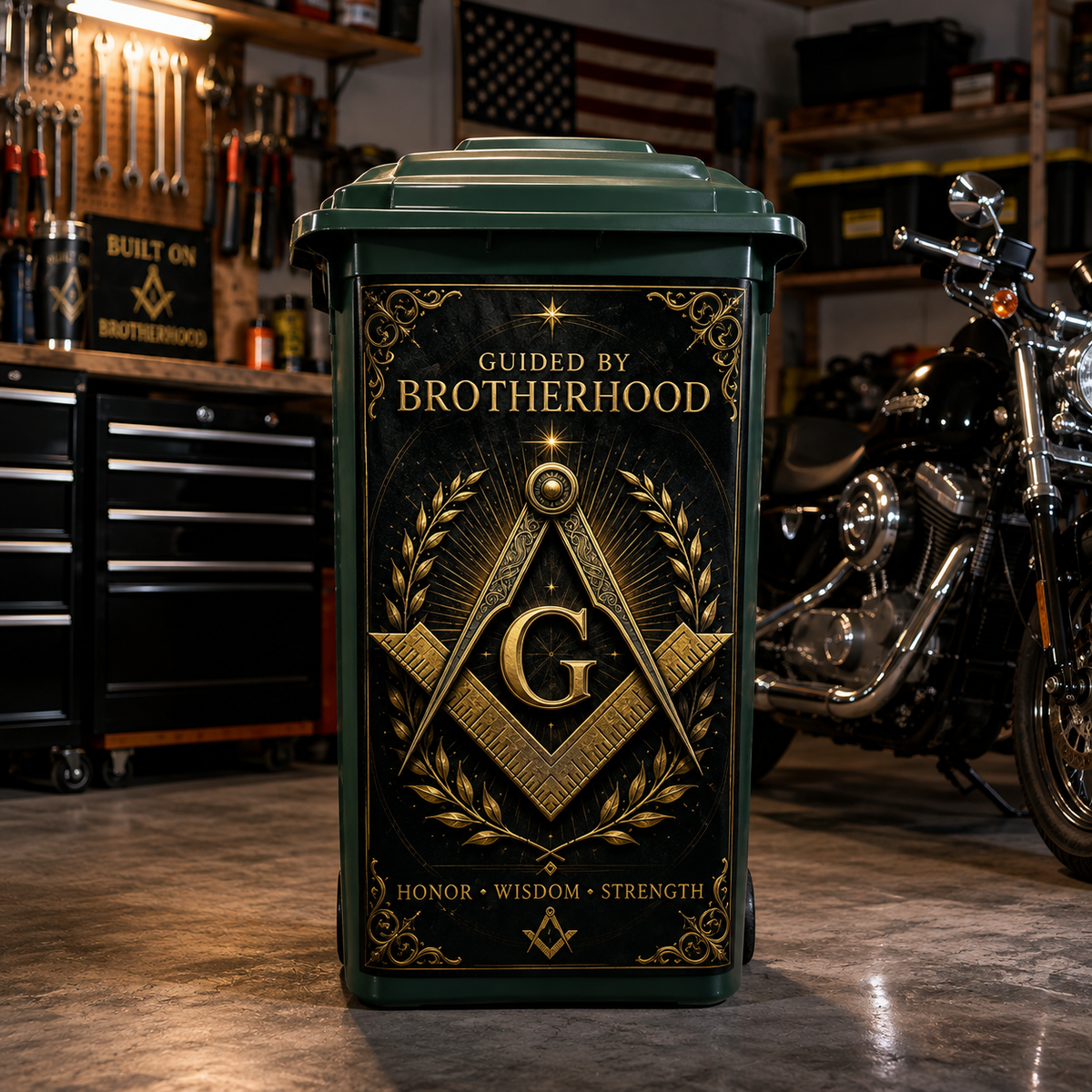 Masonic Trash Bin Decal - Freemason Brotherhood Outdoor Garbage Can Decor