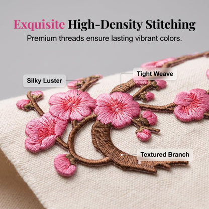 Cherry Blossom Embroidered Patch – Floral Iron-On Decoration for T-Shirts, Jackets & Bags