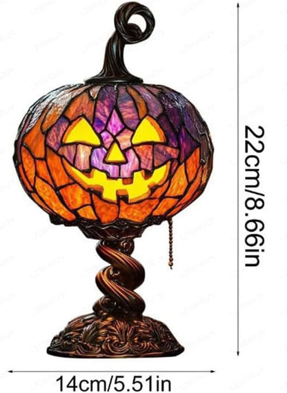 Stained Glass Pumpkin Table Lamp – Vintage Halloween Jack-O’-Lantern Night Light