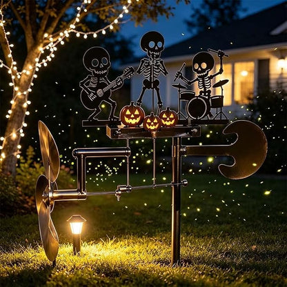 Halloween Skeleton Band Kinetic Wind Spinner - Metal Outdoor Garden Stake Decoration