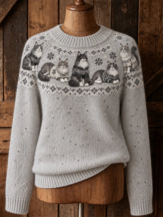 Women's cute cat design casual raglan sleeve sweater