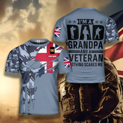 Personalisiertes T-Shirt mit britischem Soldaten-/Veteranen-Tarnmuster und Namen und Rang, 3D-Druck