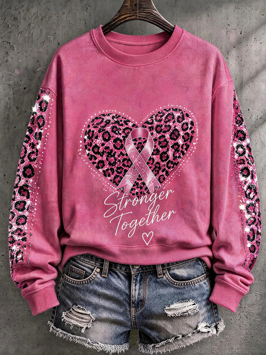 Women's Breast Cancer Awareness Print Long-Sleeve Sweatshirt